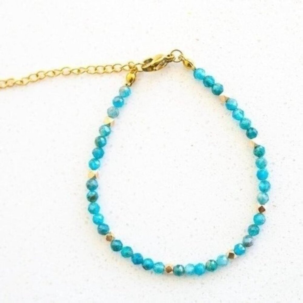 Teal Stacking Bracelet Natural Gemstone Blue Apatite Beads PRETTY Bracelet